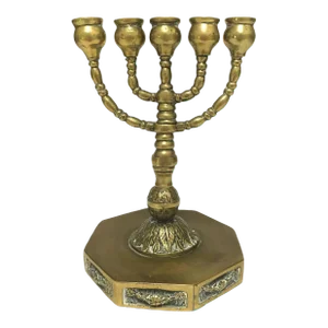 Mid 20th Century Solid Brass 5 Arms Candle Stick Holder Brass Candelabra