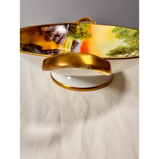 Antique Hand-Painted Nippon Scenic Handled Bowl, Green Wreath Mark, 9.75″ For Sale In Atlanta - Image 6 of 11