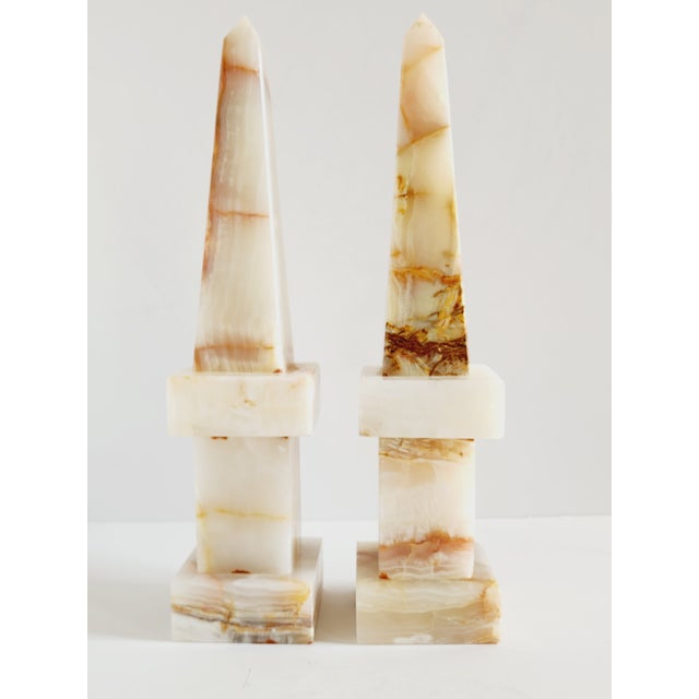 Very decorative polished onyx marble obelisks made with natural white Onyx. The stunning pieces of art will elevate the...