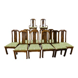 Asian Style Burlwood and Oak Dining Chairs - Set of 12 For Sale