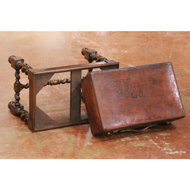 19th Century English Leather Suitcase on Walnut Stand Side Table For Sale - Image 12 of 13