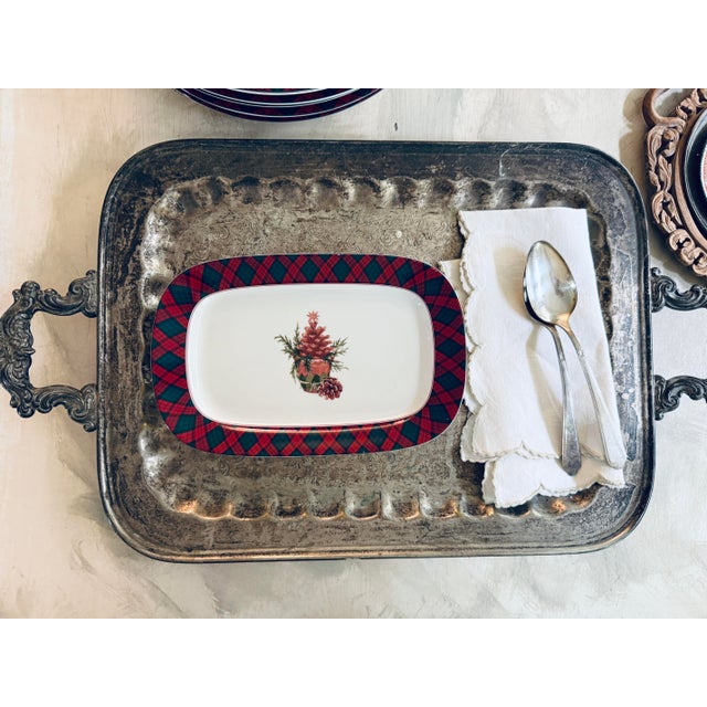 A charming small serving plate in the classic Tartan pattern by Sasaki, designed by Charles Roberts. The rich red and deep...