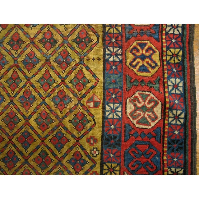 Tribal 1890s Yellow Geometric Tribal Antique Caucasian Kazak Rug 4'0" X 7'4" Handknotted Wool Carpet For Sale - Image 3 of 5