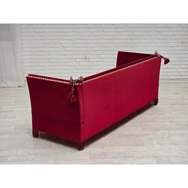 Danish Three-Seater Drop Arm Spanish Sofa in Red Furniture Velour, 1970s For Sale - Image 15 of 18