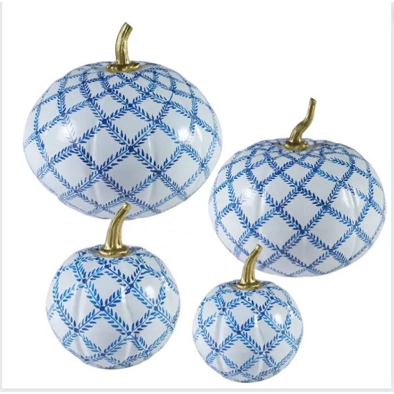 Say hi to this classic trellis handpainted tole pumpkin in ever so classic blue and white. Mix and match with our other...
