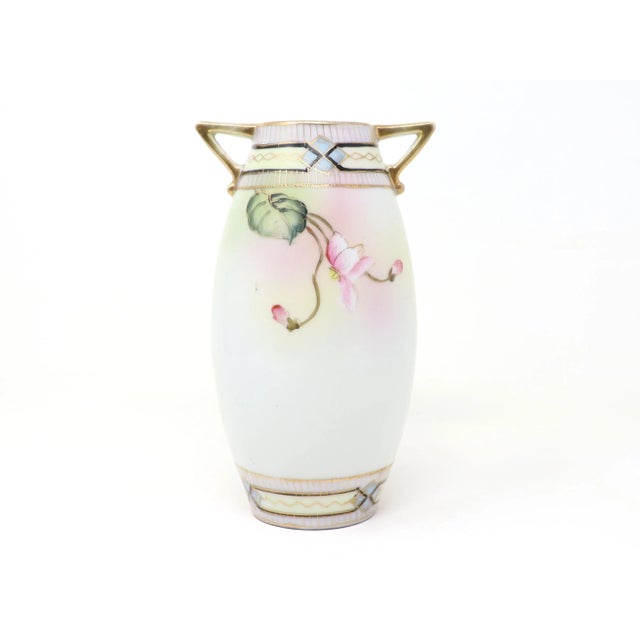 Ceramic Antique Art Nouveau Porcelain Vase With Hand-Painted Floral and Gold Decoration For Sale - Image 7 of 12