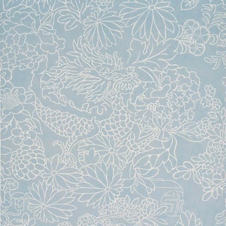 Schumacher Chiang Mai Dragon Silhouette Wallcovering In Ciel De Provence For Sale