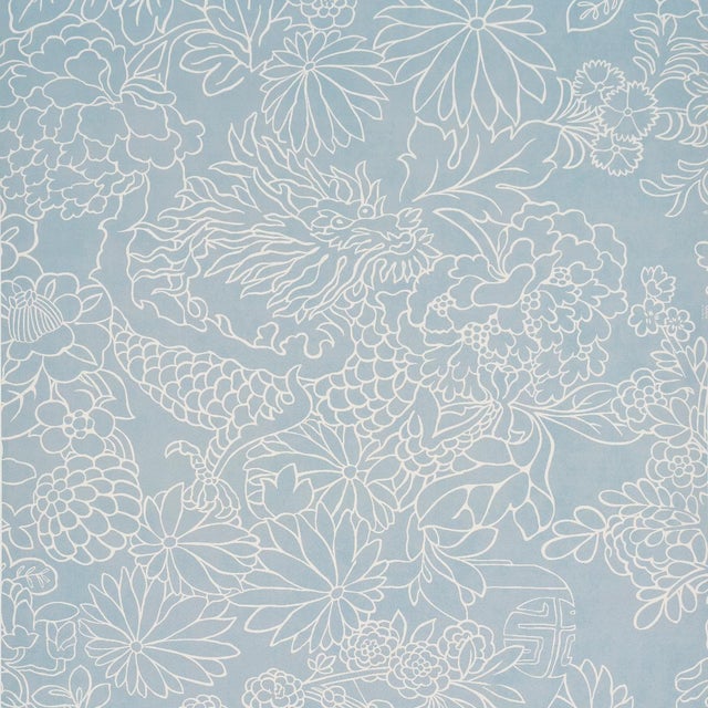 Schumacher Chiang Mai Dragon Silhouette Wallcovering In Ciel De Provence For Sale