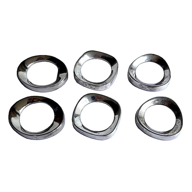 Mid-Century Modern Vintage Silverplate Modernist Napkin Rings, Set of 6 For Sale - Image 3 of 16