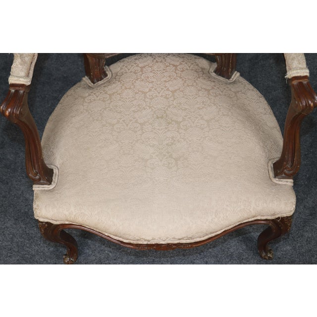 1940's Pair French Louis XV Style Carved Armchairs For Sale - Image 10 of 13