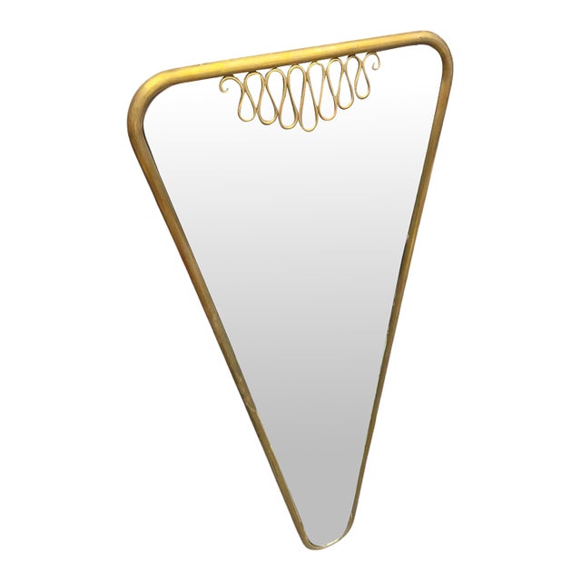 A 1960s Rare Gio Ponti Style Mid-Century Modern Brass Triangular Wall Mirror For Sale
