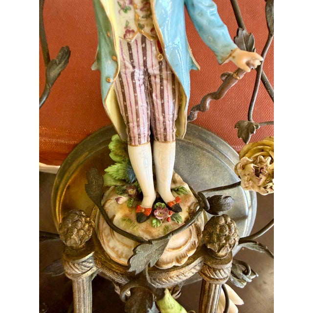 19th Century French Gilt and Porcelain Electric Wall Scone Charming two-arm French sconce with lovely details: Hand...