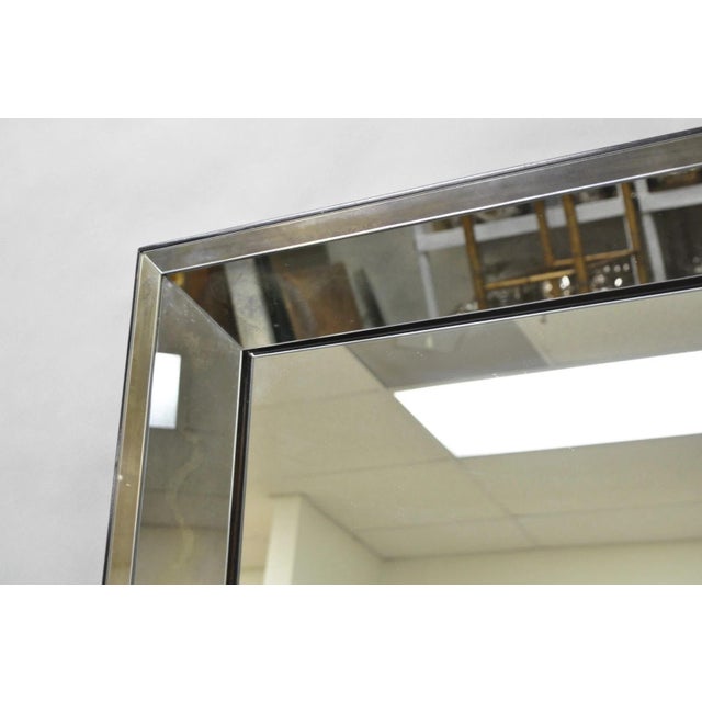 White Hollywood Regency James Mont Style Verre Eglomise Smoked Glass Wall Mirror For Sale - Image 8 of 16