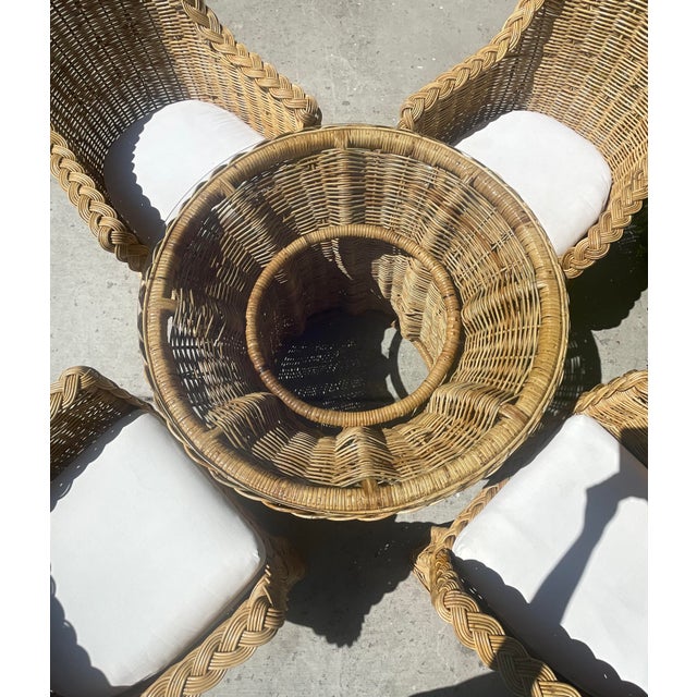 Vintage Woven Rattan Wicker Dining Set, Coastal Style With Braided Trim After Bielecky Brothers For Sale - Image 10 of 17