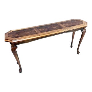 1980s Sofa Table, Burled Queen Anne For Sale