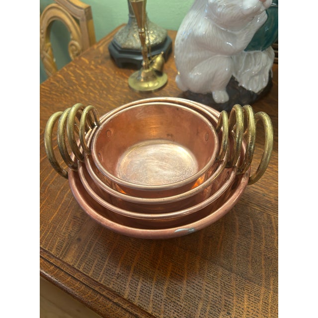 Farmhouse Vintage Made in Portugal Copper Jelly Pots With Brass Handles - A Set of 4 For Sale - Image 3 of 11