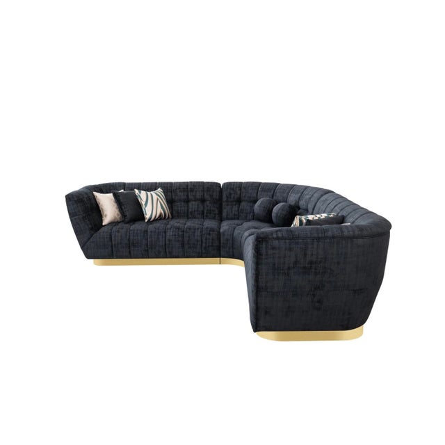 Contemporary Vittoria Luxe Black Chenille Curved Sectional Sofa For Sale - Image 3 of 7