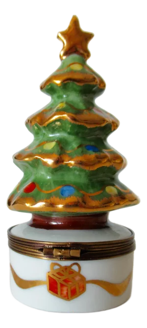French Hand-Painted Limoges Christmas Tree Lidded Trinket Box