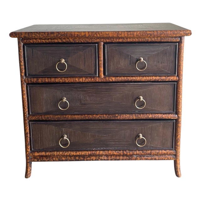 British Colonial West Palm Beach Tortoise Bamboo Chest of Drawers With Brass Hardware by Ficks Reed For Sale
