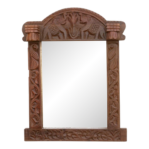 Dark Walnut Finish Tribal Carved Mirror