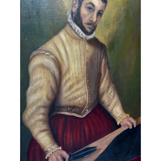 Burgundy 1969 Oil on Canvas Reproduction Giovanni Battista Moroni of Il Sarto 'The Tailor' - Framed For Sale - Image 8 of 17