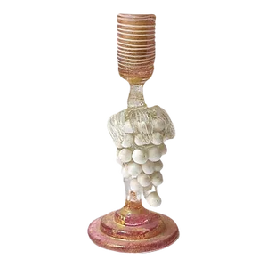Italian Venetian Murano Art Glass Candlestick Holder with Grapes