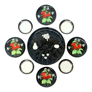 Black-Based Fruit and Flowers Wall Plate Curation - Group of 9 For Sale