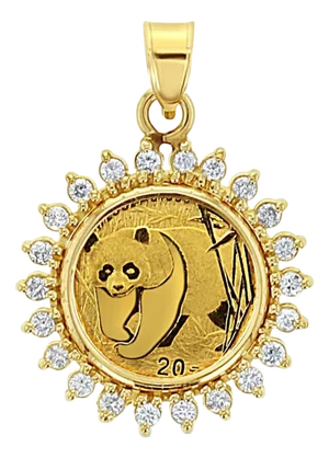 2002 Panda .999 Gold Diamond Halo Necklace .44cttw 14k Yellow Gold 16"