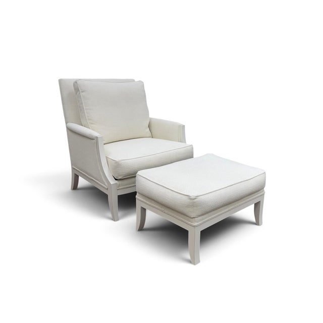 The Ethan Allen Grayson Lounge Chair & Ottoman set makes a striking statement with its sophisticated white-on-white...