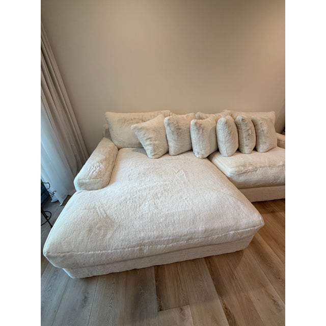 Contemporary Custom Oversized Ivory Faux Fur Sectional Sofa With Chaise Lounge For Sale - Image 3 of 9