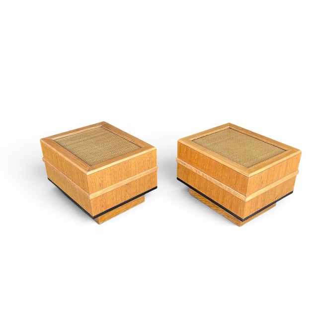 Pair of 1960s Scandinavian Modern Oak End Tables With Rattan Tops For Sale - Image 11 of 15