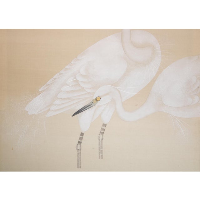 C. 1970s Japanese Style Monochrome Silk Screen "Egrets and Moon" For Sale - Image 14 of 18