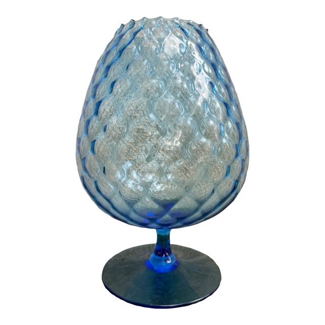 Huge Empoli Italy Optical Blue Glass Vase Goblet Brandy Sniffer 12 1/2” For Sale