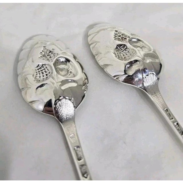 Georgian Sterling Silver Fruit Serving Spoons, London, 1737 & 1763, Set of 2 For Sale - Image 15 of 18