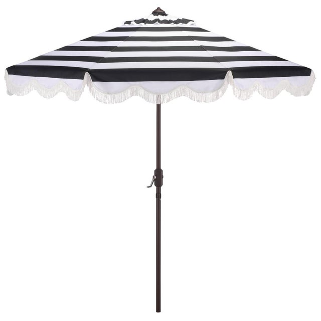 Lucerna 9 Ft Crank Umbrella, Black Stripe/Brown Pole For Sale - Image 9 of 9