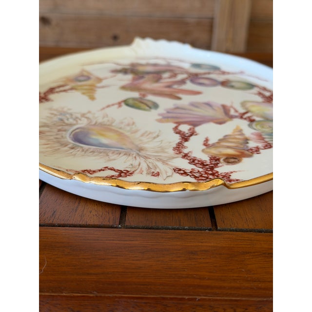 Ceramic Hand Painted Coastal Seashell Porcelain Tray by Carol Psches With Gilt Edge For Sale - Image 7 of 12