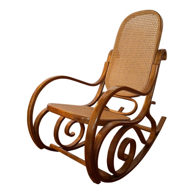 Vintage Thonet-Style Bentwood Cane Rocking Chair For Sale