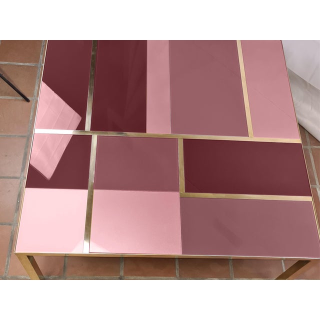 Contemporary Coffee Table with Brass Frame and Cartier Red Murano Glass from Justfurnituress SRL For Sale - Image 3 of 5