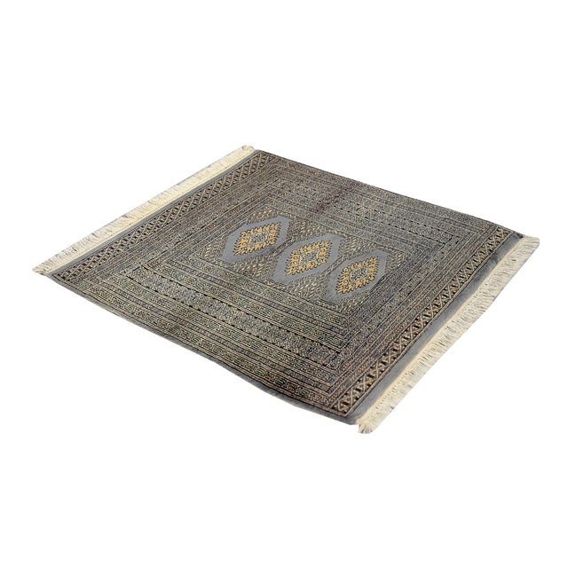 Hand-Woven Blue & Grey Bukhara Rug, 1960s For Sale