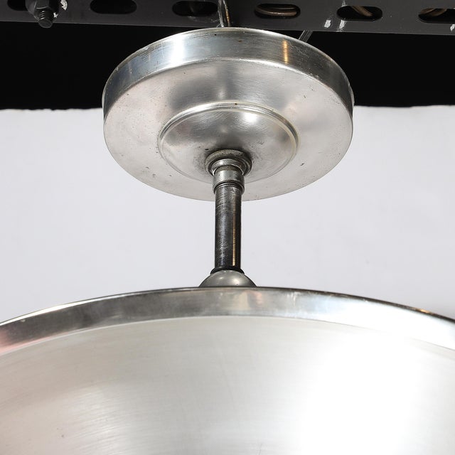 1930s 1930s Art Deco Machine Age Brushed Aluminum Pendant Chandelier Signed Edwin Guff For Sale - Image 5 of 14