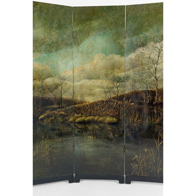 1970s 4-Panel Screen with Lacquered Landscape by Bernard Cuenin, 1970s For Sale - Image 5 of 18