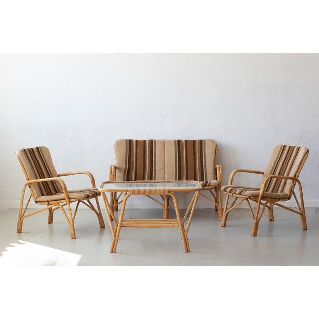 Danish Rattan Lounge Set with Sofa, Armchairs and Coffee Table, 1970s, Set of 4 For Sale - Image 11 of 11