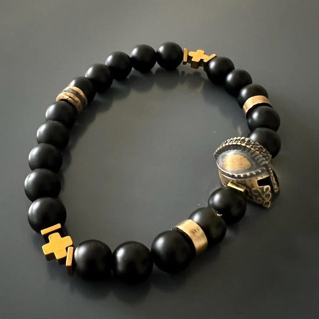 Black Vibe Onyx Stone Beaded Gladiator Bracelet For Sale - Image 4 of 9