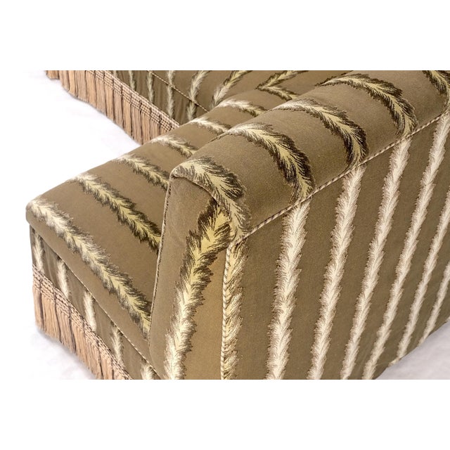 Two Way Two Part "C" Shape Striped Upholstery Custom Sofa Couch w/ Tassels MINT! For Sale - Image 15 of 16