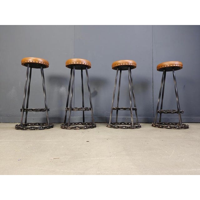 Metal Brutalist Chain Link Bar Stools, 1970s, Set of 4 For Sale - Image 7 of 11