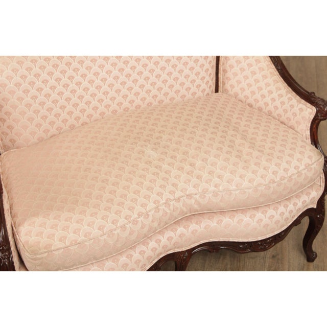 Pink French Louis XV Style Vintage Pair of Carved Frame Loveseats For Sale - Image 8 of 12