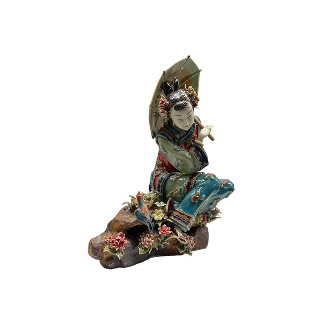 Chinese Porcelain Qing Style Dressing Umbrella Lady Figure For Sale - Image 4 of 5