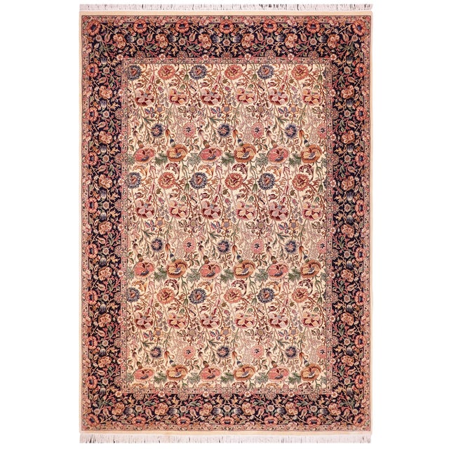 Shabby Chic Floral 1990's Pak-Persian Ivory/Blue Wool Rug - 9'0'' X 11'11'' For Sale - Image 9 of 9