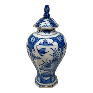 18th Century Dutch Delft Blue and White Earthenware Vase With Top