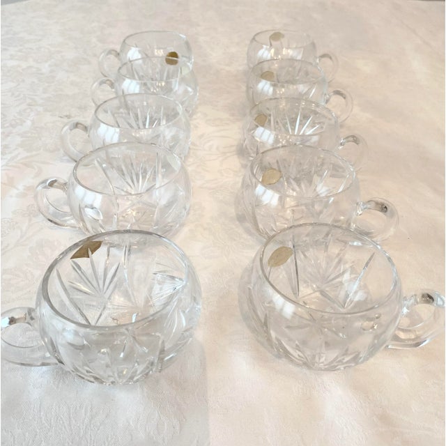 Vintage Crystal Hand Cut German Covered Punch Bowl With 10 Crystal Cups For Sale - Image 9 of 12